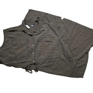 Old Navy Women's Waist-Defined Utility Midi Shirt Dress Green Size 3X Button Up